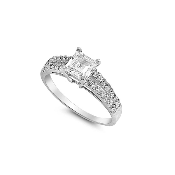 Princess Cut Cubic Zirconia Split shank Sterling Silver Engagement Ring - 01SN27
